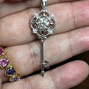 Elegant and Sweet Moissanite 925 Silver Key Necklace 18”